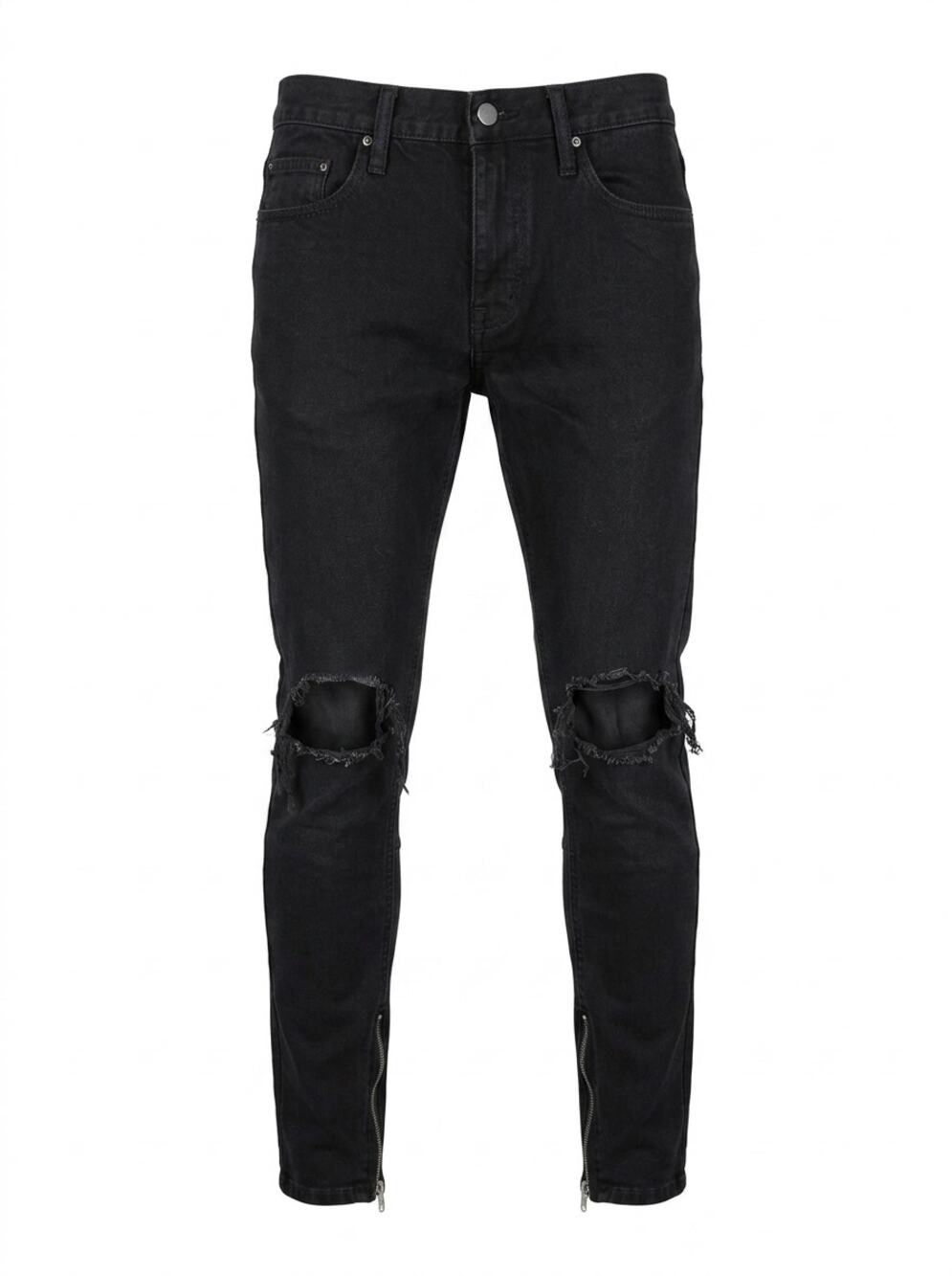 mnml Black Distressed Knee Blowout Ankle Zip Denim Jeans Men Size 31